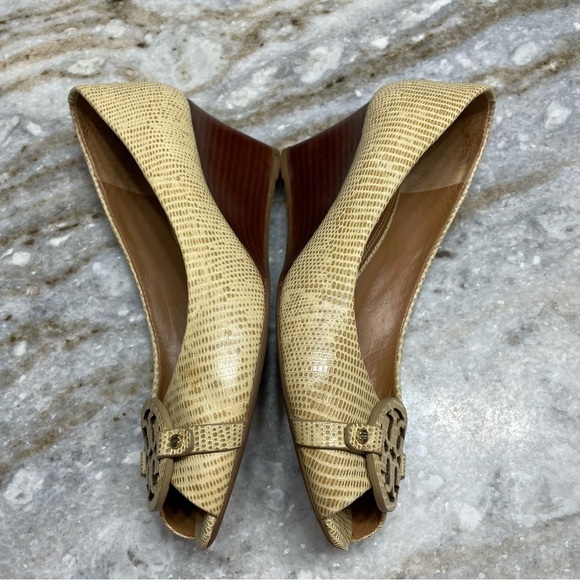 Tory Burch Mini Miller Open-Toe Wedge Shoes in trench tan women’s 8.5 - Picture 7 of 14